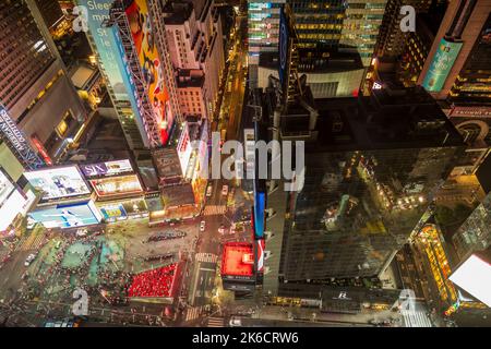 Night aerial view of Times Square, Manhattan, New York, USA Stock Photo
