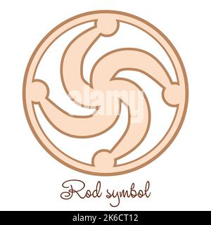 Rod symbol, an ancient Slavic symbol, decorated with Scandinavian patterns. Beige fashion design. Stock Vector