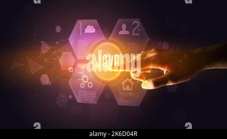 Hand touching digital button concept Stock Photo