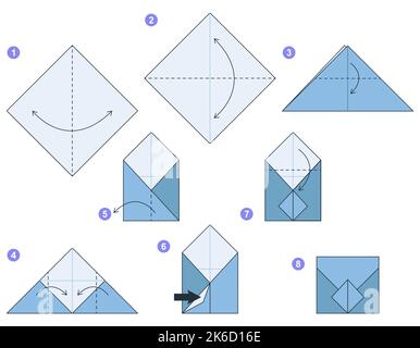 Origami tutorial for kids. Origami cute Letter. Stock Vector