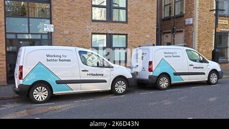 Hackney Council vans, working for better homes, East London, UK Stock Photo