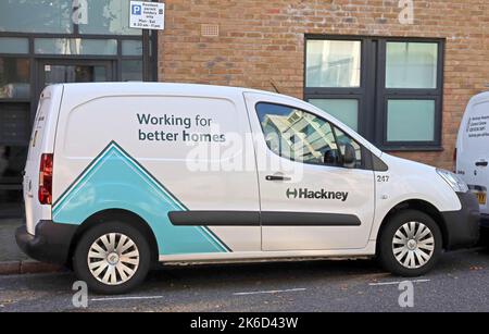 Hackney Council vans, working for better homes, East London, UK Stock Photo