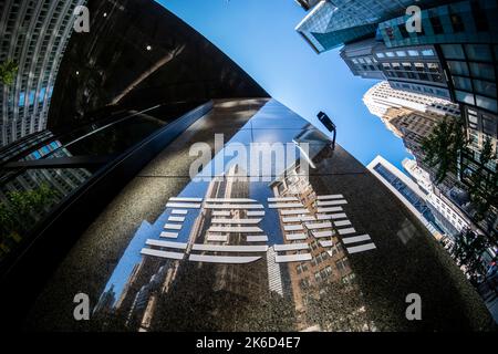 The IBM logo is seen on their building's headquarters in New York on Sunday, October 9, 2022. (© Richard B. Levine) Stock Photo