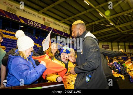 The Papua New Guinea Rugby League team have been welcomed to Warrington at the Halliwell Jones Stadium, home of the Warrington Wolves Stock Photo