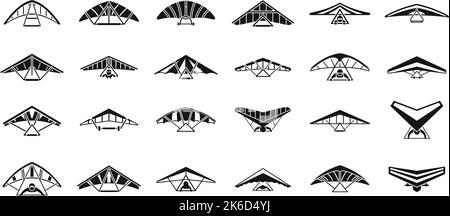 Hang glider icons set simple vector. Sport activity. Adrenaline glider Stock Vector