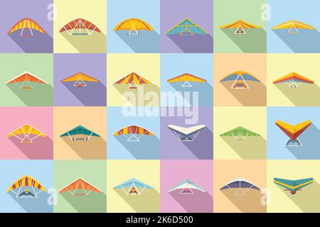 Hang glider icons set flat vector. Sport activity. Adrenaline glider Stock Vector
