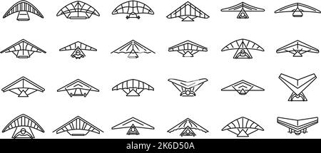 Hang glider icons set outline vector. Sport activity. Adrenaline glider Stock Vector