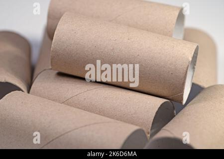 A lot of empty cardboard tubes from toilet paper Stock Photo