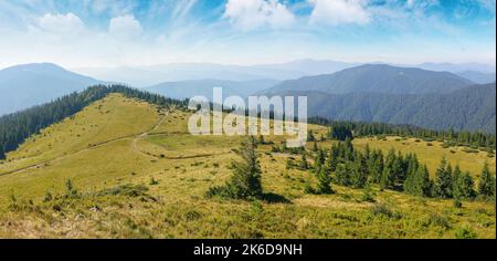scenic chornohora ridge landscape in summer. beautiful scenery of carpathian mountains with coniferous trees and alpine meadows. travel ukraine Stock Photo