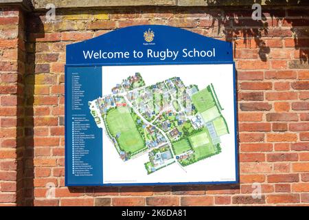 Rugby School map on wall, Rugby School, Barby Road, Rugby, Warwickshire, England, United Kingdom Stock Photo