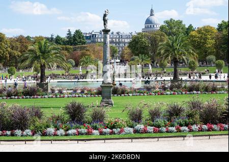 Paris, France - August 27 2022: Luxembourg Gardens located between Saint-Germain and Latin Quarter in Paris. Luxembourg castle was built by the queen Marie de' Medici, the widow of King Henry IV Stock Photo