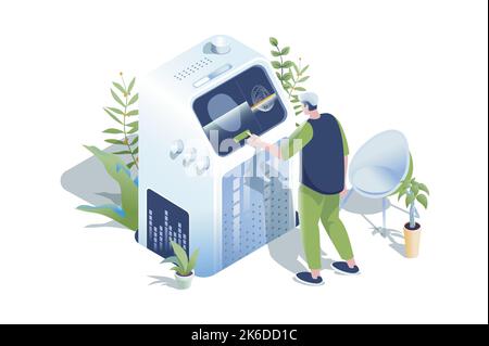 Biometric control web concept in 3d isometric design. People use secure access for save personal data. Man entering password with fingerprint scanning Stock Vector