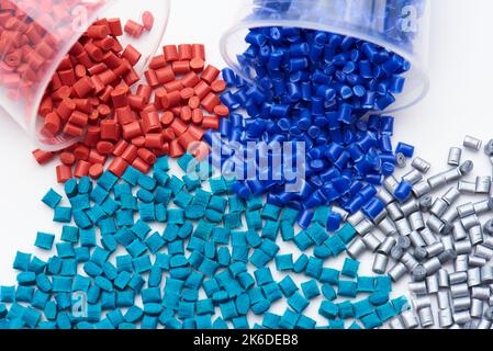 colored plastic resin granulate in lab Stock Photo