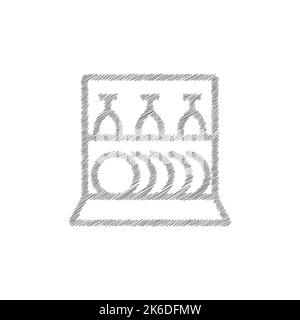 Dishwasher grey sketch vector icon. Simple Vector Sign and Trendy Symbol for Design Stock Vector