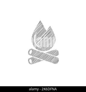 Bonfire grey sketch vector icon. Fire flame silhouette Stock Vector