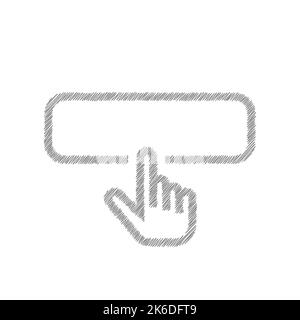 Push button grey sketch vector icon. Cursor pointer symbol, logo illustration Stock Vector