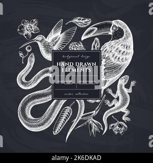 Blackboard template design with wild animals in the park illustration ...