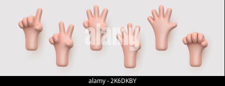 3D cartoon hand showing fingers, counting from one to five. Stock Vector