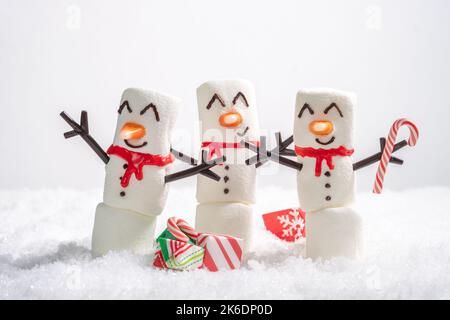 Happy funny marshmallow snowman Stock Photo