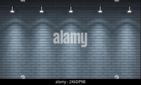 Grey old background brick wall with lamps Stock Photo