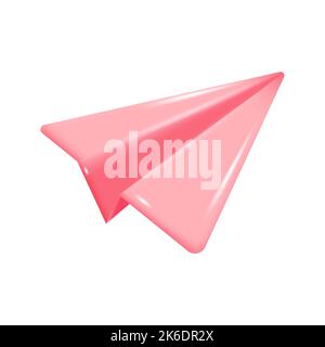 Pink Paper Plane Isolated on White Background. 3D Vector illustration Stock Vector