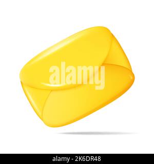 Cartoon Yellow Envelope Message Mail Isolated on White Background. 3D Vector illustration Stock Vector