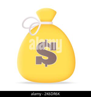Money Bag with Dollars Isolated on White Background. 3D Vector illustration Stock Vector