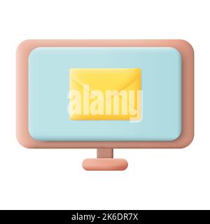 New Email on Computer Screen Isolated on White Background. Email Notification Concept. 3D Vector illustration Stock Vector