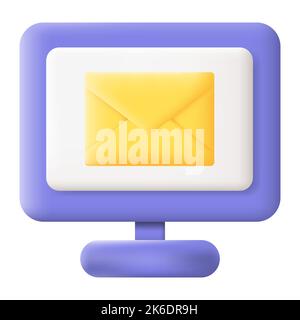 New Email on Computer Monitor Isolated on White Background. Email Notification Concept. 3D Vector illustration Stock Vector