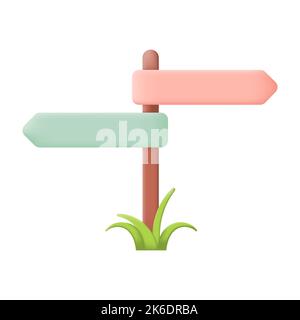 Signpost with Grass Isolated on White Background. 3D Vector illustration Stock Vector