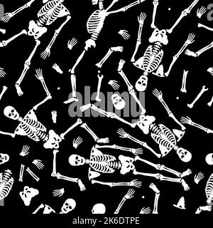 Seamless pattern, background with dancing skeletons. Vector illustration Stock Vector