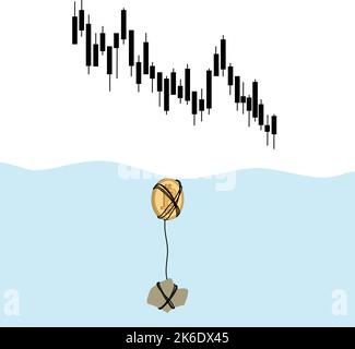 cryptocurrency goes to the bottom tied to a stone Stock Vector