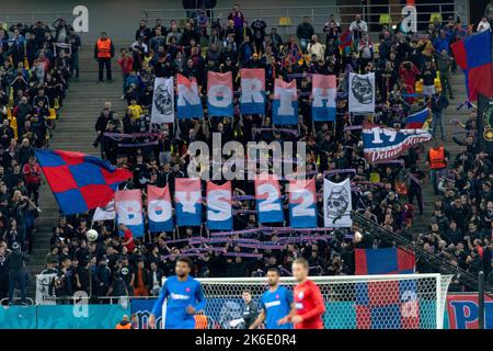 Bucharest, Romania. 13th Oct, 2022. October 13, 2022: The FCSB fans during of the UEFA Europa Conference League group B match between FCSB Bucharest and Silkeborg IF at National Arena Stadium in Bucharest, Romania ROU. Catalin Soare/Cronos Credit: Cronos/Alamy Live News Stock Photo