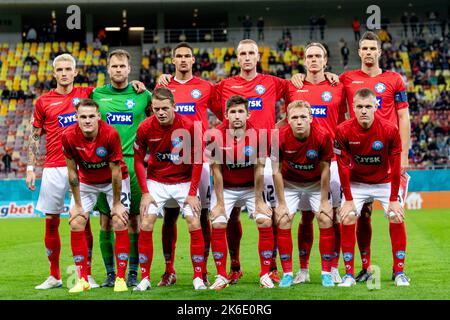 Bucharest, Romania. 13th Oct, 2022. October 13, 2022: Silkebork IF team photo ahead of the UEFA Europa Conference League group B match between FCSB Bucharest and Silkeborg IF at National Arena Stadium in Bucharest, Romania ROU. Catalin Soare/Cronos Credit: Cronos/Alamy Live News Stock Photo