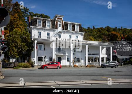 Callicoon, NY / USA - October 12, 2022:  Historic Western Hotel on a bright fall day Stock Photo