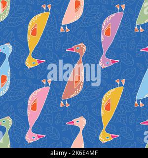Naive style funny little goose seamles pattern. Stock Vector