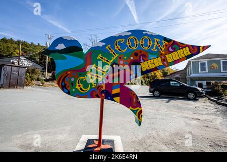 Callicoon, NY / USA - October 12, 2022:  Callicoon NY Welcome Sign in the heart of the town on a bright fall day Stock Photo