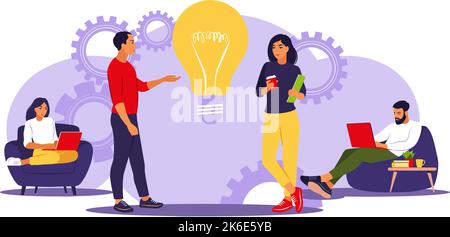 Business people team in office or coworking space. Planning project marketing strategy concept, sharing ideas. Vector illustration. Flat style Stock Vector