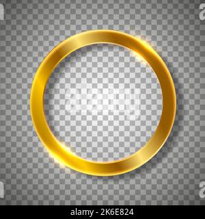 Round golden sparkling frame isolated on a transparent background. Golden shiny glowing round frame isolated over dark background. Gold metal ring Stock Vector