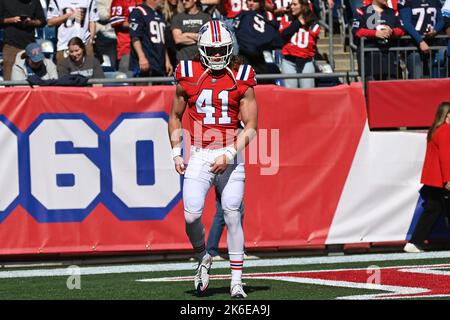 ASHWAUBENON, WI - AUGUST 16: New England Patriots safety Brenden Schooler  (41) stretches during a jo