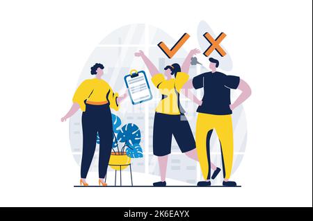 Employee hiring process concept with people scene in flat cartoon design. HR manager chooses between applicants of best professional for open vacancy Stock Vector