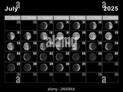 July 2025 Lunar calendar, Moon cycles, Moon Phases Stock Photo - Alamy