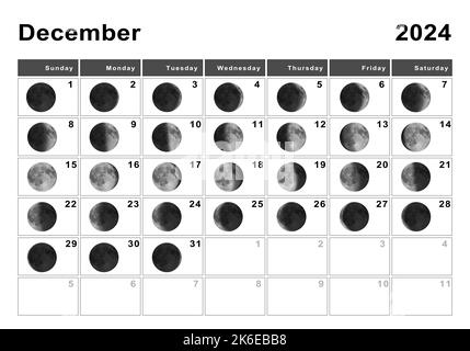 December 2024 Lunar calendar, Moon cycles, Moon Phases Stock Photo