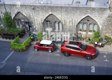 Homes at the outer wall of the Tower of London, London England United Kingdom UK Stock Photo