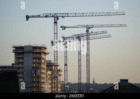Cranes on construction site of residential building in south London, England United Kingdom UK Stock Photo