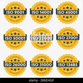 Set of ISO Certification stamp and labels Stock Vector