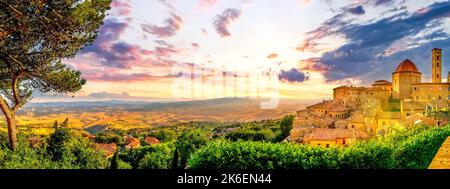 Beautiful Volterra, Tuscany sunset, Italy Stock Photo