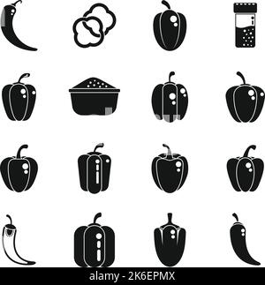Paprica icons set simple vector. Capsicum bell. Chilli vegetable Stock Vector