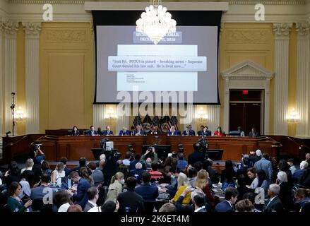 The United States House Select Committee to Investigate the January 6 Attack on the U.S. Capitol displays a U.S. Secret Service email indicating former President Donald Trump's anger about a U.S. Supreme Court ruling on December 11, 2020 during the committee's public hearing on Capitol Hill in Washington, U.S., October 13, 2022.Credit: Jonathan Ernst/Pool via CNP /MediaPunch Stock Photo