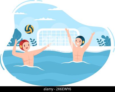 Water Polo Sport Player Playing to Throw the Ball on the Opponent's Goal in the Swimming Pool in Flat Cartoon Hand Drawn Templates Illustration Stock Vector